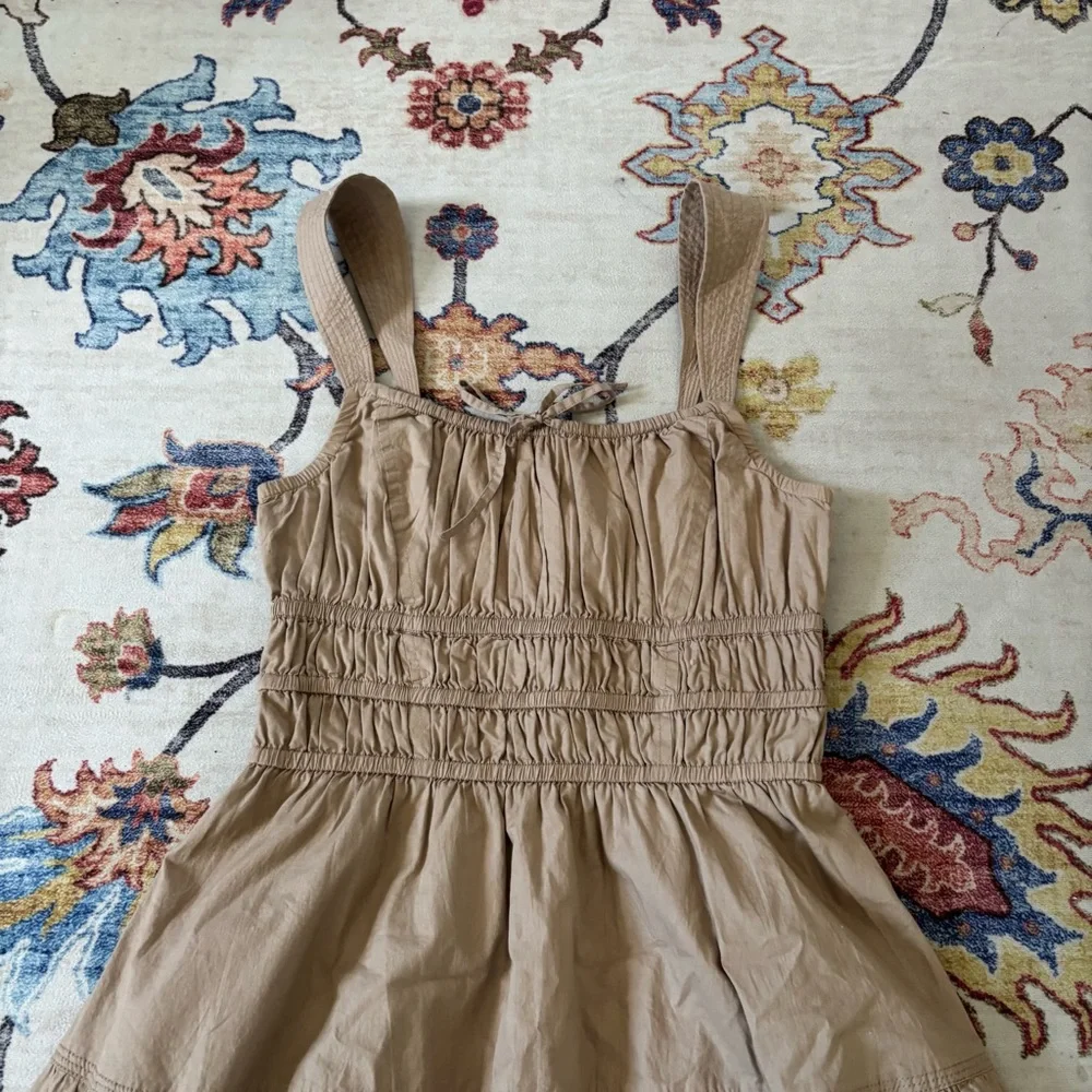 Aritzia Sunday Best Martine Poplin Dress in Fluent Taupe Size Small Mini Dress - Picture 3 of 11